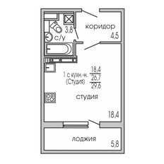 Квартира 29,8 м², 1-комнатная - изображение 3