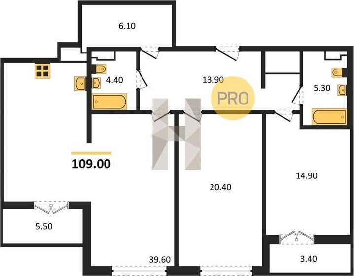109 м², 2-комнатная квартира 32 378 600 ₽ - изображение 1