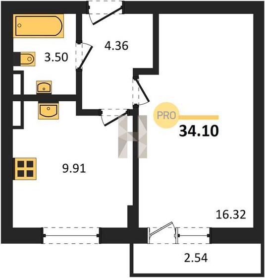 34,1 м², 1-комнатная квартира 5 600 000 ₽ - изображение 1