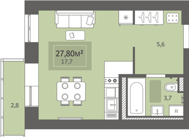 28,2 м², квартира-студия 2 594 400 ₽ - изображение 13