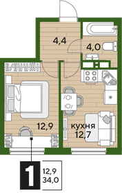 Квартира 34 м², 1-комнатная - изображение 2