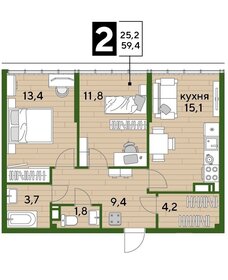59,9 м², 2-комнатная квартира 8 284 500 ₽ - изображение 17