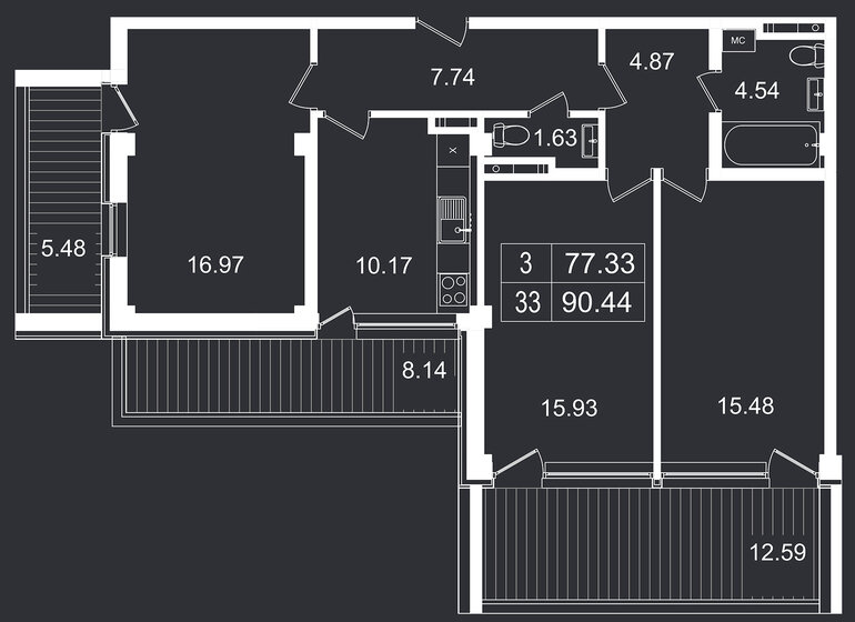 90,4 м², 3-комнатные апартаменты 22 285 152 ₽ - изображение 1