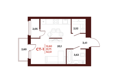 32,5 м², квартира-студия 3 966 220 ₽ - изображение 12