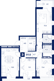 Квартира 89,8 м², 3-комнатная - изображение 1