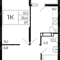 Квартира 37 м², 1-комнатная - изображение 2