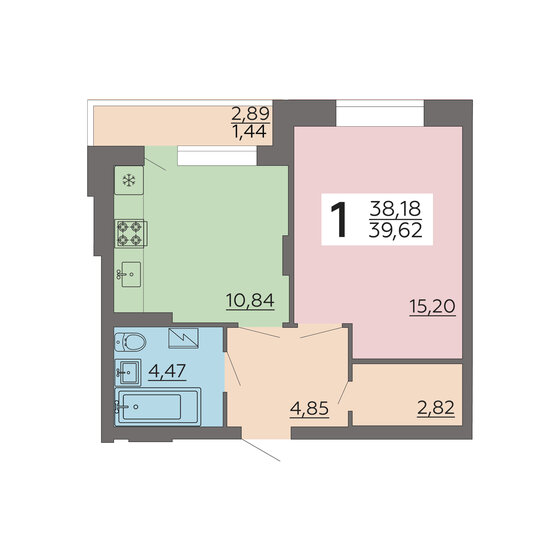 39,6 м², 1-комнатная квартира 4 239 340 ₽ - изображение 1