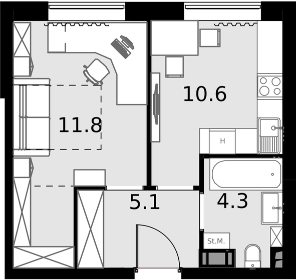 34,5 м², 1-комнатные апартаменты 10 419 000 ₽ - изображение 1