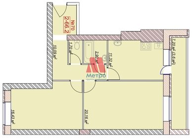 Квартира 66,2 м², 2-комнатная - изображение 1