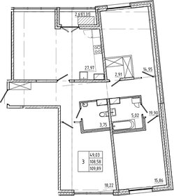 Квартира 109,9 м², 3-комнатная - изображение 1