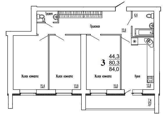 87,8 м², 3-комнатная квартира 7 728 000 ₽ - изображение 1