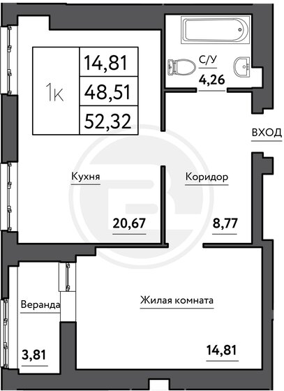 52,3 м², 1-комнатная квартира 7 063 200 ₽ - изображение 21