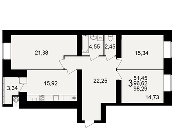 Квартира 98,3 м², 3-комнатная - изображение 1