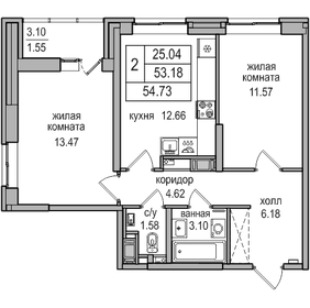 53,2 м², 2-комнатная квартира 10 989 784 ₽ - изображение 68