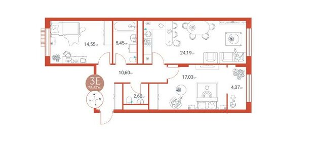 Квартира 78,9 м², 2-комнатная - изображение 1