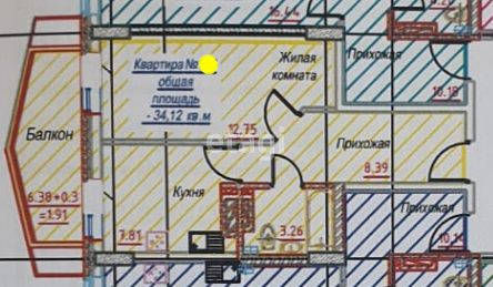 Квартира 34,1 м², 1-комнатная - изображение 1