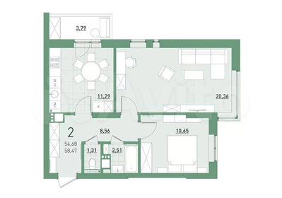 58,3 м², 2-комнатная квартира 6 772 560 ₽ - изображение 54