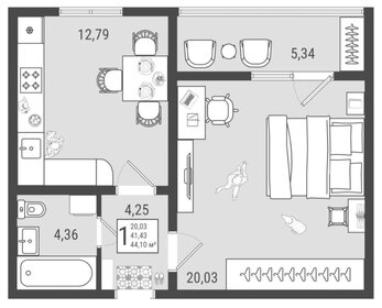 43,3 м², 1-комнатная квартира 4 599 999 ₽ - изображение 73