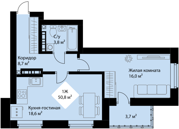 48,9 м², 1-комнатная квартира 7 335 000 ₽ - изображение 1