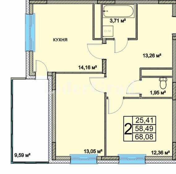 68,1 м², 2-комнатная квартира 5 786 800 ₽ - изображение 1