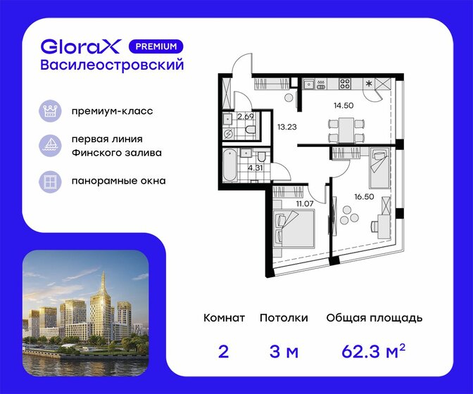 62,3 м², 2-комнатная квартира 19 430 000 ₽ - изображение 1