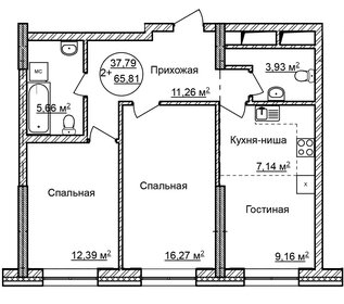 Квартира 65,8 м², 2-комнатные - изображение 1