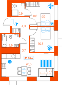 56,7 м², 3-комнатная квартира 4 450 000 ₽ - изображение 84