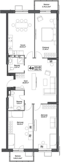 115,7 м², 3-комнатная квартира 13 204 109 ₽ - изображение 1
