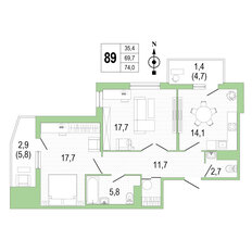 Квартира 74,2 м², 2-комнатная - изображение 1