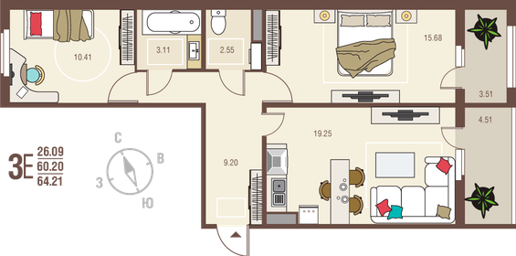 63,7 м², 2-комнатная квартира 5 731 200 ₽ - изображение 1