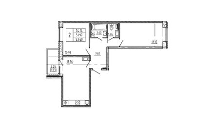 Квартира 53,6 м², 2-комнатная - изображение 1