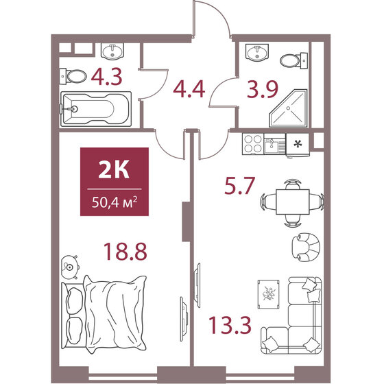 50,4 м², 2-комнатная квартира 32 392 080 ₽ - изображение 1