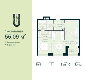 Квартира 55,1 м², 1-комнатная - изображение 1