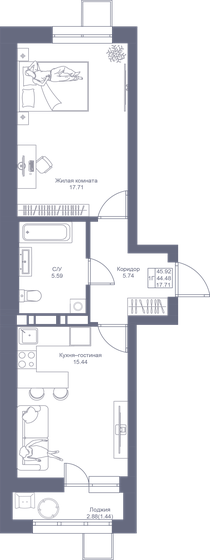 45,9 м², 1-комнатная квартира 10 745 280 ₽ - изображение 1