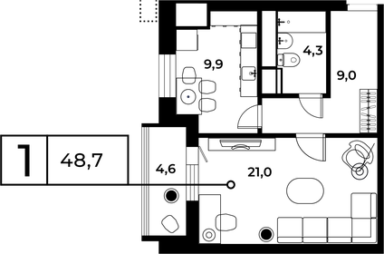 Квартира 48,8 м², 1-комнатная - изображение 1