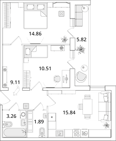 Квартира 58,4 м², 2-комнатная - изображение 1