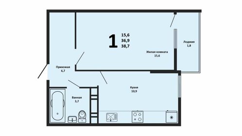 Квартира 38,7 м², 1-комнатная - изображение 1