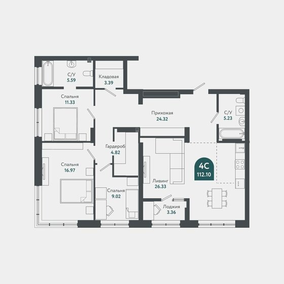 112,1 м², 4-комнатная квартира 22 018 000 ₽ - изображение 1