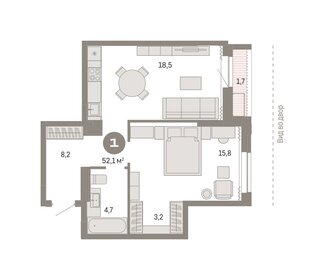 Квартира 52,1 м², 1-комнатная - изображение 1