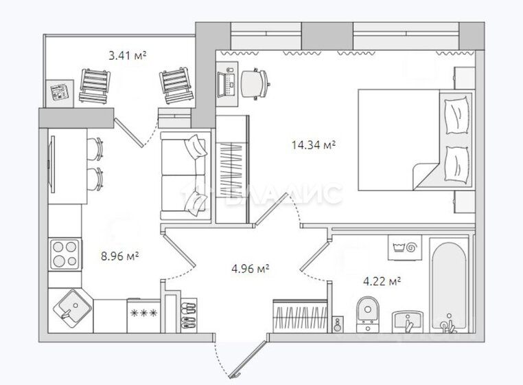 32,5 м², 1-комнатная квартира 11 500 000 ₽ - изображение 1