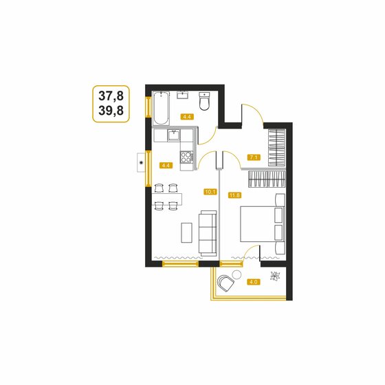 39,7 м², квартира-студия 6 305 154 ₽ - изображение 1