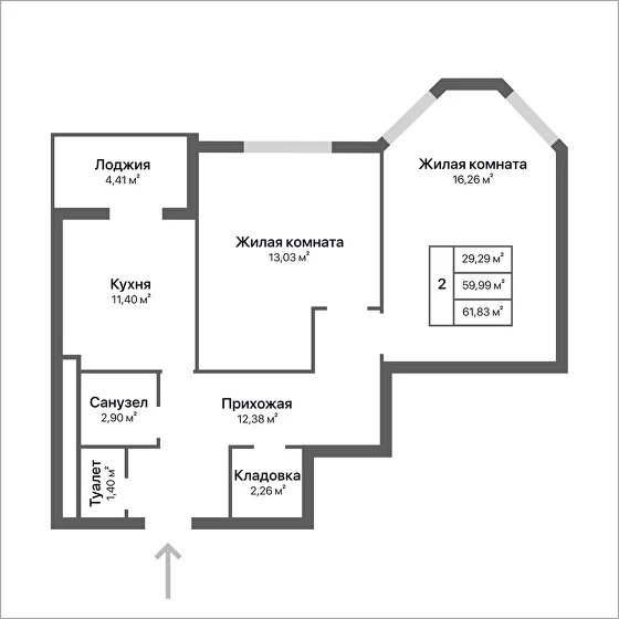 61,8 м², 2-комнатная квартира 6 183 000 ₽ - изображение 1