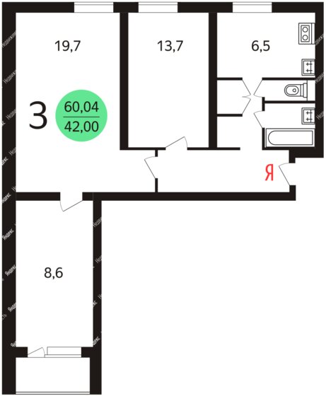 64 м², 3-комнатная квартира 15 990 000 ₽ - изображение 1