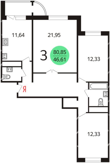 76 м², 3-комнатная квартира 11 200 000 ₽ - изображение 1