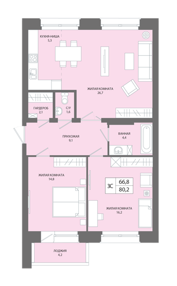 84,4 м², 3-комнатная квартира 9 670 000 ₽ - изображение 29