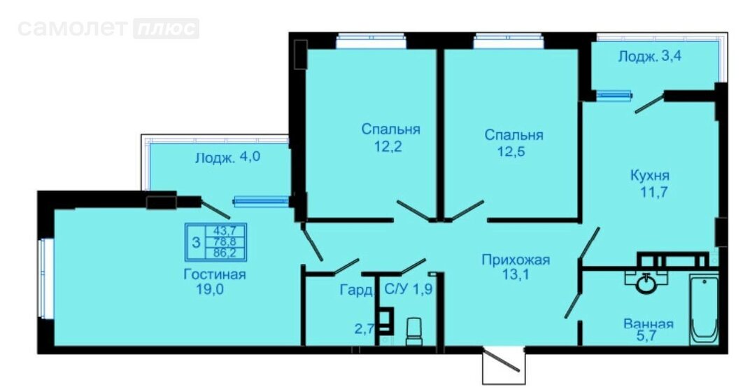 86,2 м², 3-комнатная квартира 5 700 000 ₽ - изображение 1