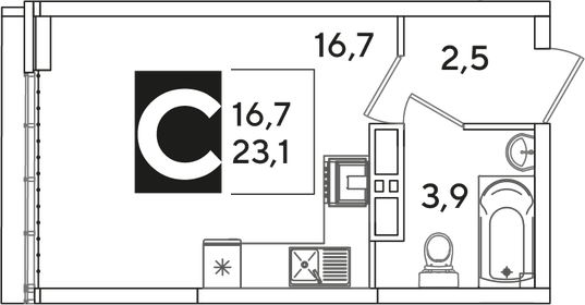 25 м², квартира-студия 3 600 000 ₽ - изображение 17