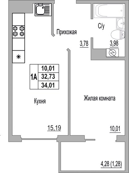 34 м², 1-комнатная квартира 2 652 780 ₽ - изображение 1