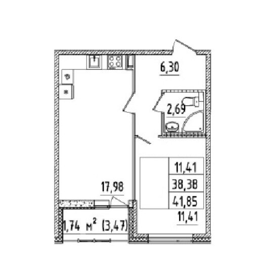 41,9 м², 1-комнатная квартира 7 240 524 ₽ - изображение 1
