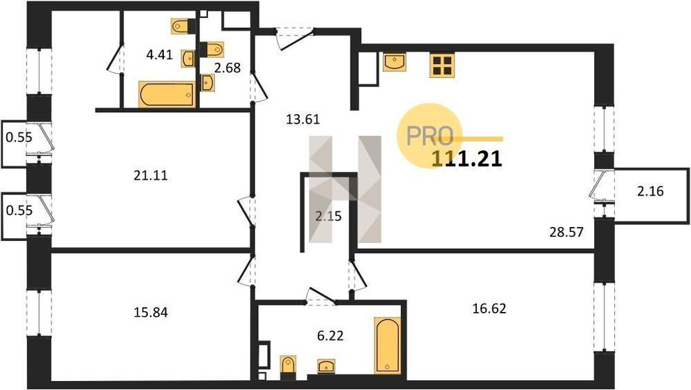 113,1 м², 3-комнатная квартира 85 075 648 ₽ - изображение 1